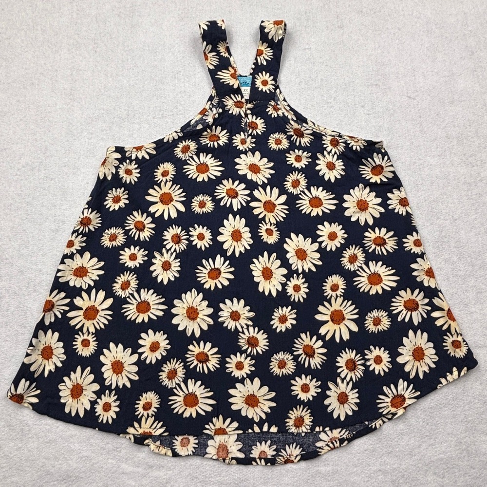 Buttons Womens XS Navy Blue Daisy Floral Halter Neck Rayon Tank Top Flowy Cami